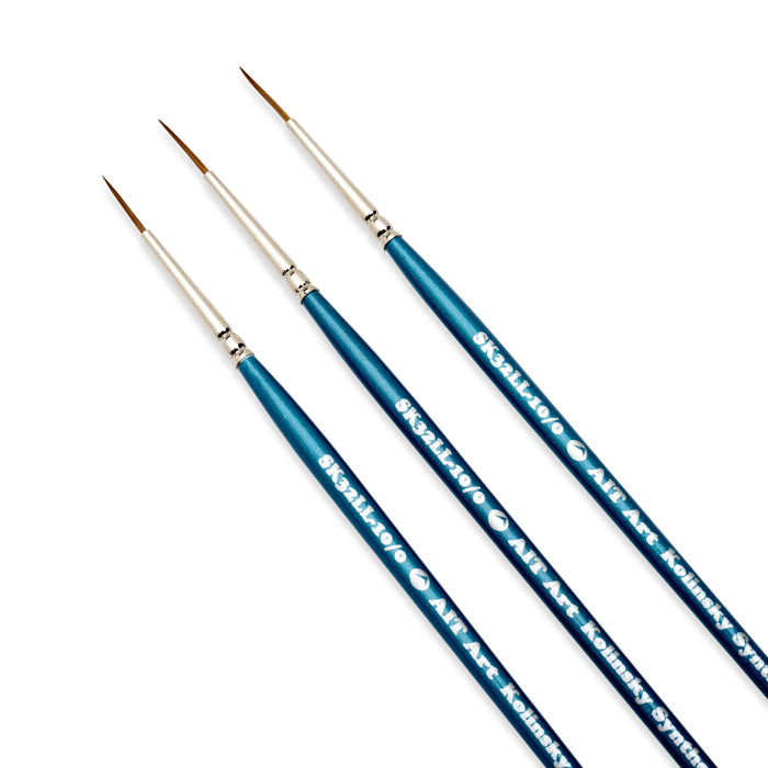 AIT Art Select Pack of 3 Single Size Long Liners, Synthetic Kolinsky Sable, Short-Handle Brushes, Set Assembled in USA, Pick the Exact Size You Want for Your Project