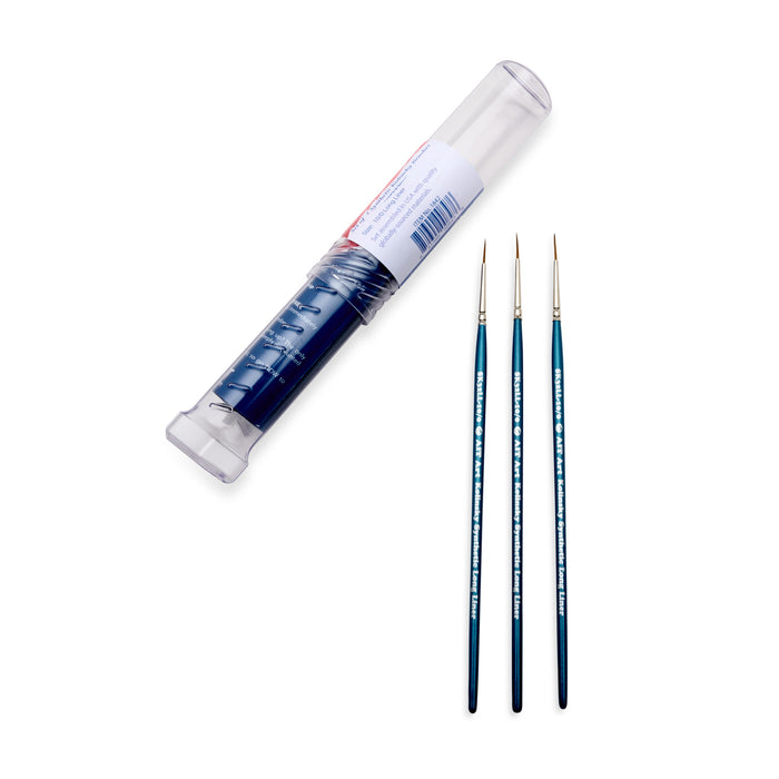 AIT Art Select Pack of 3 Single Size Long Liners, Synthetic Kolinsky Sable, Short-Handle Brushes, Set Assembled in USA, Pick the Exact Size You Want for Your Project