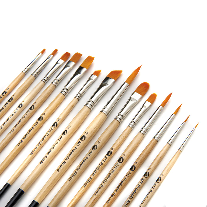 Paint Brush Set of 14 Short-Handle Brushes, Excellent Variety of Brush Shapes for All Needs, Handmade in USA to Last Without Shedding or Breaking