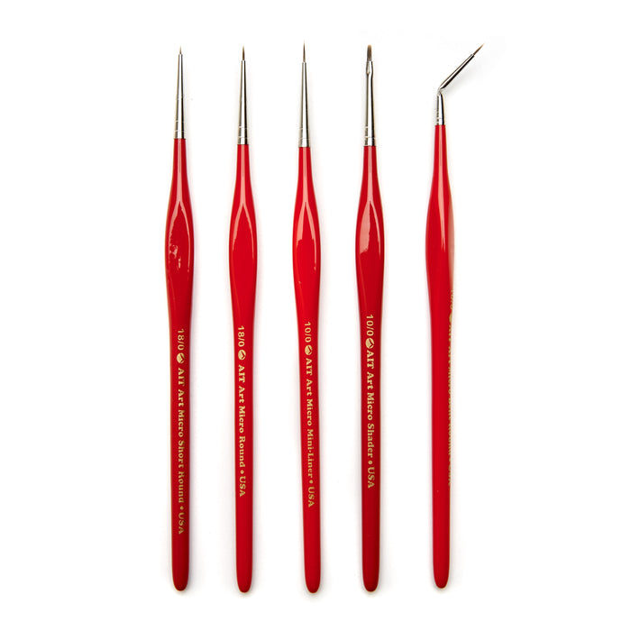 AIT Art Select, Set of 5 Micro Brushes for Miniature Detail, Handmade in USA with a Triangular Handle Design for the Best Grip and Ultimate Precision