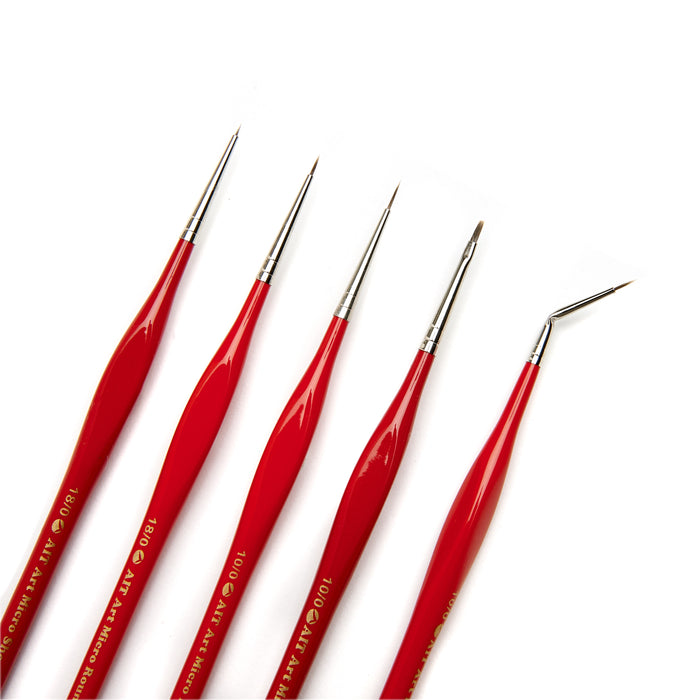 AIT Art Select, Set of 5 Micro Brushes for Miniature Detail, Handmade in USA with a Triangular Handle Design for the Best Grip and Ultimate Precision