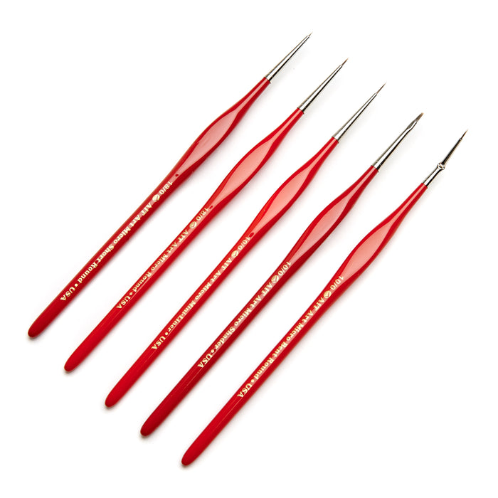 AIT Art Select, Set of 5 Micro Brushes for Miniature Detail, Handmade in USA with a Triangular Handle Design for the Best Grip and Ultimate Precision