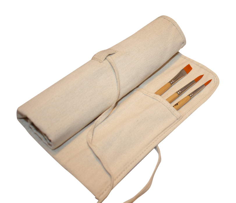Paint Brush Holder, Natural Cotton Canvas, Roll Up Design, Protects Small Brushes and Tools, Saves Space During Storage or Travel