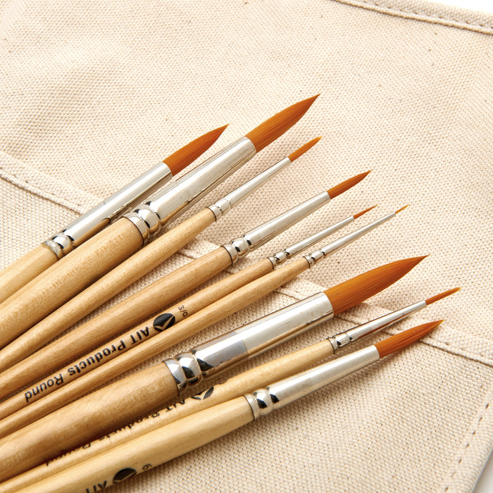 Paint Brush Set of 15 Round and Flat Short-Handle Brushes, Handmade in USA, Includes FREE Canvas Holder