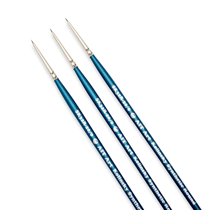 AIT Art Select Pack of 3 Single Size Detail Rounds, Synthetic Kolinsky Sable, Short-Handle Brushes, Set Assembled in USA, Pick the Exact Size You Want for Your Project