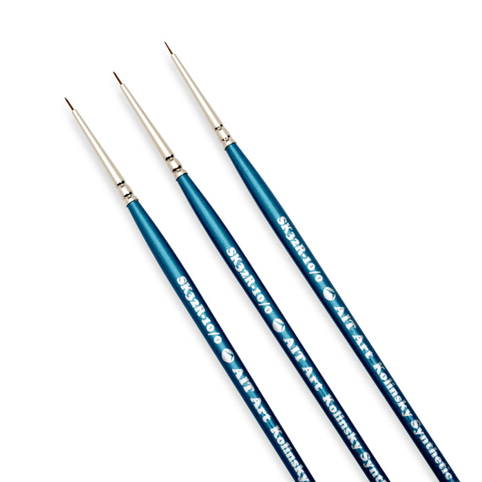 AIT Art Select Pack of 3 Single Size Detail Rounds, Synthetic Kolinsky Sable, Short-Handle Brushes, Set Assembled in USA, Pick the Exact Size You Want for Your Project