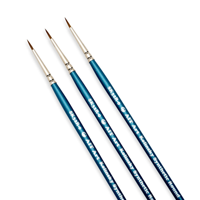 AIT Art Select Pack of 3 Single Size Detail Rounds, Synthetic Kolinsky Sable, Short-Handle Brushes, Set Assembled in USA, Pick the Exact Size You Want for Your Project