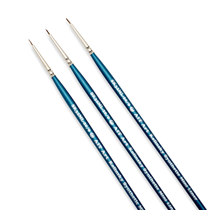 AIT Art Select Pack of 3 Single Size Detail Mini Liners, Synthetic Kolinsky Sable, Short-Handle Brushes, Set Assembled in USA, Pick the Exact Size You Want for Your Project
