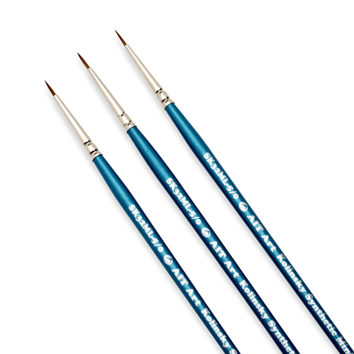 AIT Art Select Pack of 3 Single Size Detail Mini Liners, Synthetic Kolinsky Sable, Short-Handle Brushes, Set Assembled in USA, Pick the Exact Size You Want for Your Project