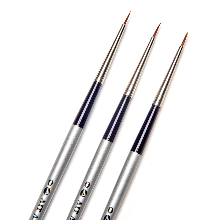 AIT Art Select Pack of 3 Single Size Detail Rounds, Pure Russian Red Sable, Short-Handle Brushes, Handmade in Germany, Pick the Exact Size You Want for Your Project