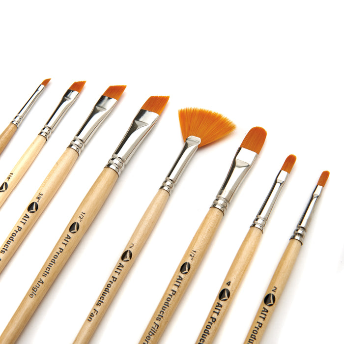 Paint Brush Set of 8 Short-Handle Artist Brushes,  Angle Shaders, Filberts, and a Fan, Handmade in USA for Lasting Performance