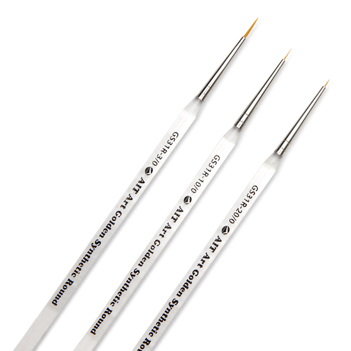 Pack of 3 Short-Handle Round Brushes, Clear Acrylic Handles with Beveled End, Handmade in USA, Pick the Size You Want for Your Project