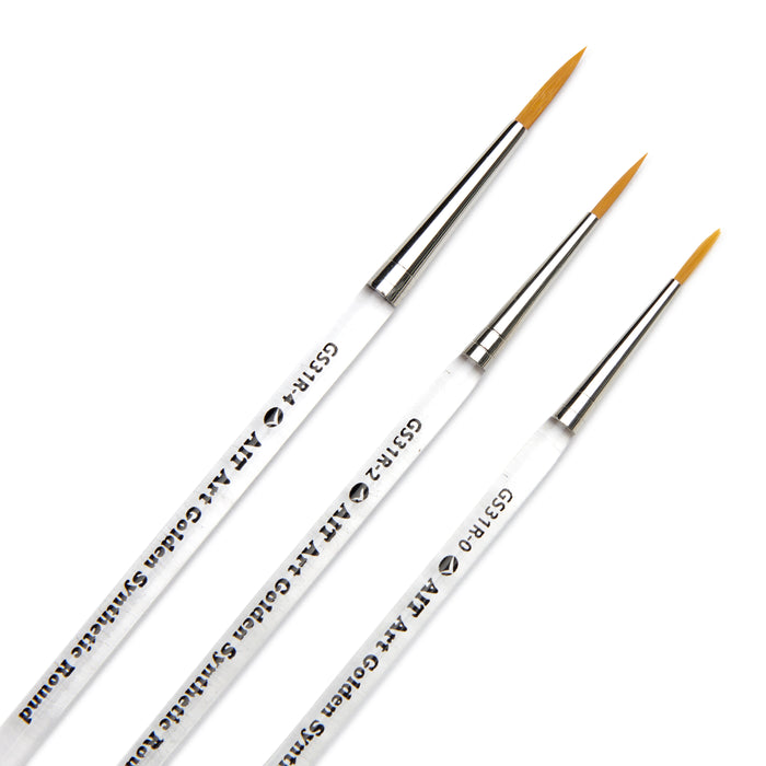 Pack of 3 Short-Handle Round Brushes, Clear Acrylic Handles with Beveled End, Handmade in USA, Pick the Size You Want for Your Project