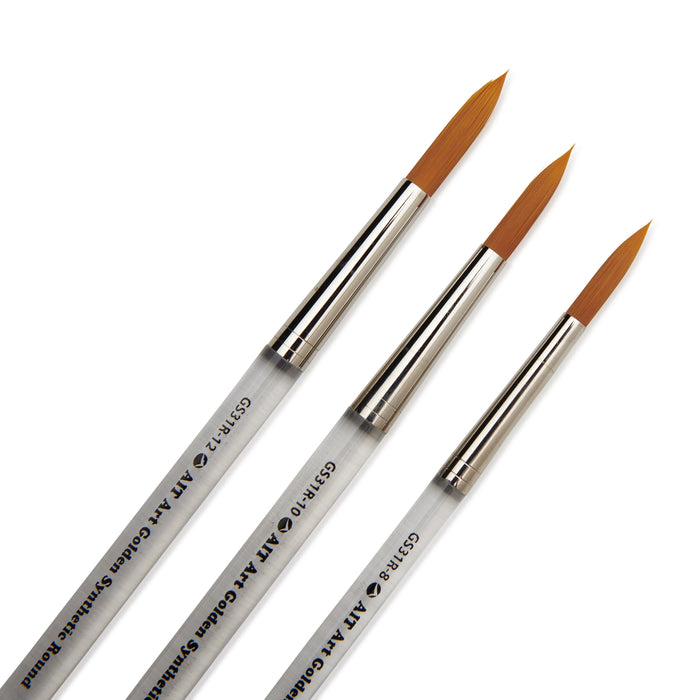 Pack of 3 Short-Handle Round Brushes, Clear Acrylic Handles with Beveled End, Handmade in USA, Pick the Size You Want for Your Project