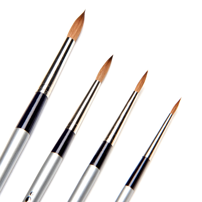 AIT Art Select, Set of 4 Pure Russian Red Sable Round Paint Brushes, Handmade in Germany to Produce Superior Results