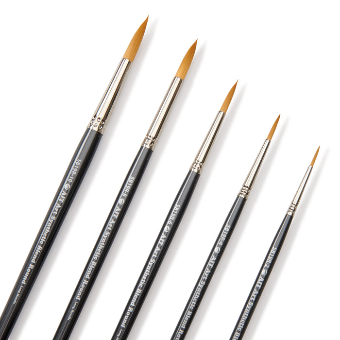 AIT Art Select Paint Brush Set, 5 Long Handle Synthetic Blend Round Paint Brushes, Handmade in USA, Set for Superior Results with Oil, Acrylic, and Watercolors