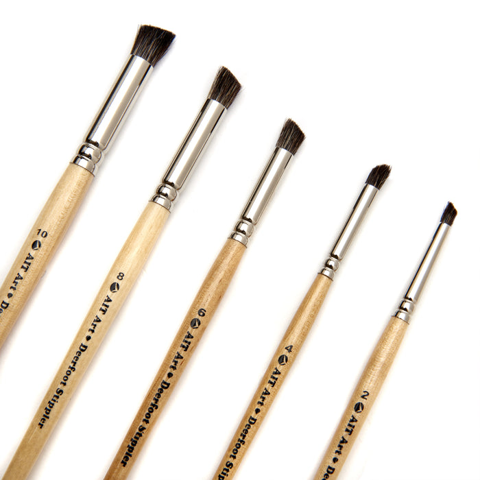 Paint Brush Set of 5 Natural Hair Deerfoot Stippler Texture Brushes, Handmade in USA for Superior Results with Watercolors, Acrylic, and Oil