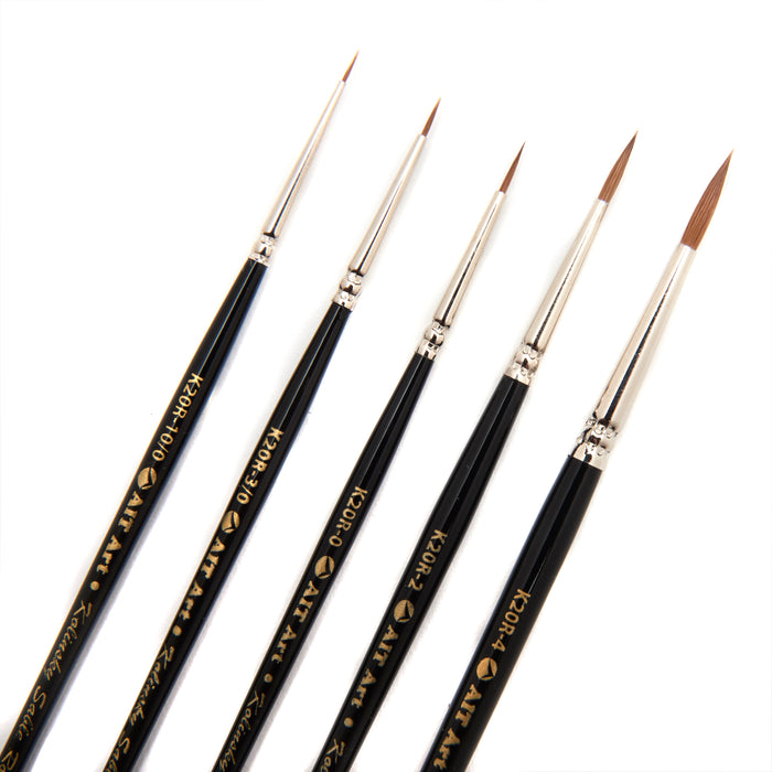 AIT Art Premium Detail Brush Set, 5 Pure Kolinsky Russian Red Sable Paint Brushes, Handmade in USA, Best Quality Set for Ultimate Details with Oil,  Acrylic or Watercolors