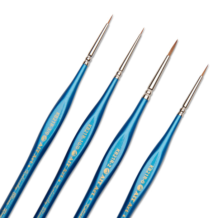 AIT Art Premium Detail Brush Set, 4 Kolinsky Blend Paint Brushes for Miniature Details, Handmade in USA for Trusted Performance, Triangular Handle Design for The Best Grip and Ultimate Precision