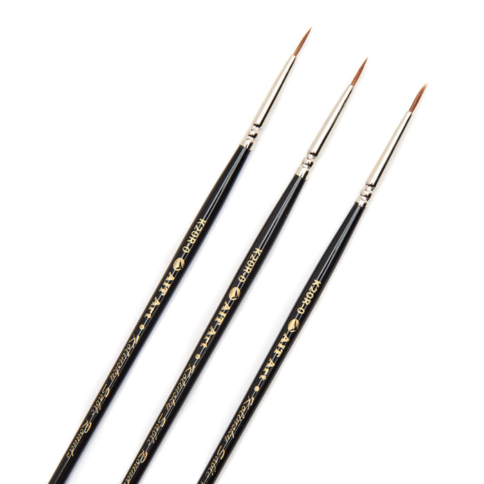 AIT Art Premium Pack of 3 Single Size Kolinsky Short-Handle Round Brushes, Handmade in USA, Pick the Exact Size You Want for Your Project