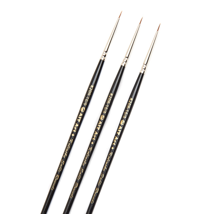 AIT Art Premium Pack of 3 Single Size Kolinsky Short-Handle Round Brushes, Handmade in USA, Pick the Exact Size You Want for Your Project