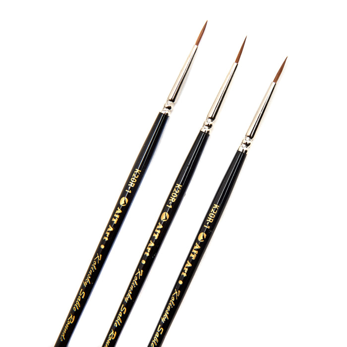 AIT Art Premium Pack of 3 Single Size Kolinsky Short-Handle Round Brushes, Handmade in USA, Pick the Exact Size You Want for Your Project
