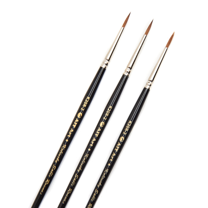 AIT Art Premium Pack of 3 Single Size Kolinsky Short-Handle Round Brushes, Handmade in USA, Pick the Exact Size You Want for Your Project