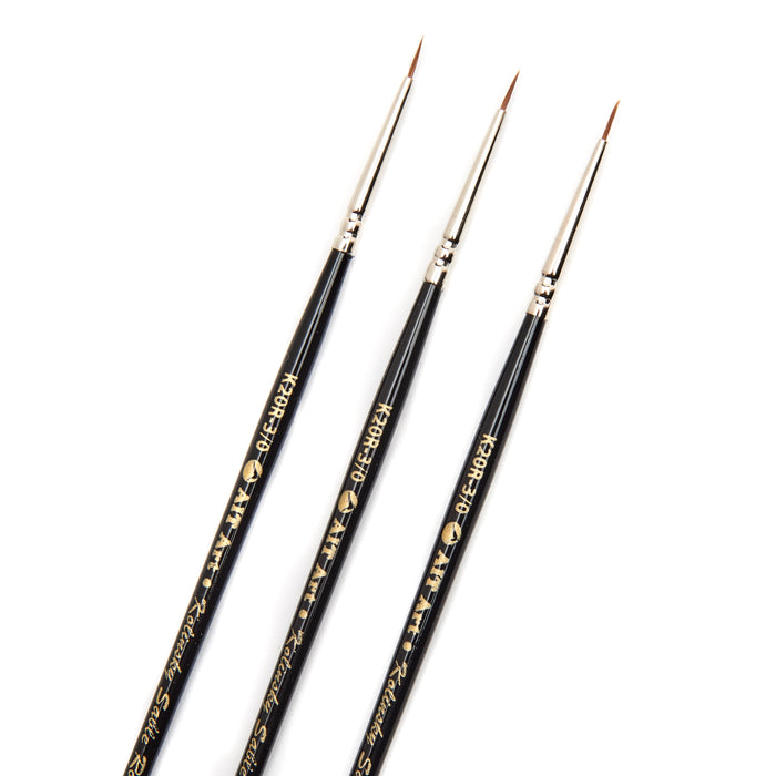 AIT Art Premium Pack of 3 Single Size Kolinsky Short-Handle Round Brushes, Handmade in USA, Pick the Exact Size You Want for Your Project
