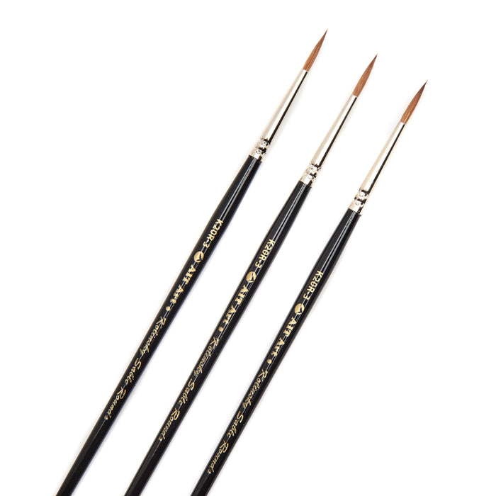 AIT Art Premium Pack of 3 Single Size Kolinsky Short-Handle Round Brushes, Handmade in USA, Pick the Exact Size You Want for Your Project