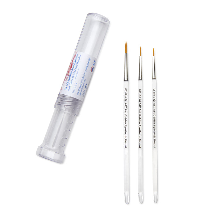 Pack of 3 Short-Handle Round Brushes, Clear Acrylic Handles with Beveled End, Handmade in USA, Pick the Size You Want for Your Project