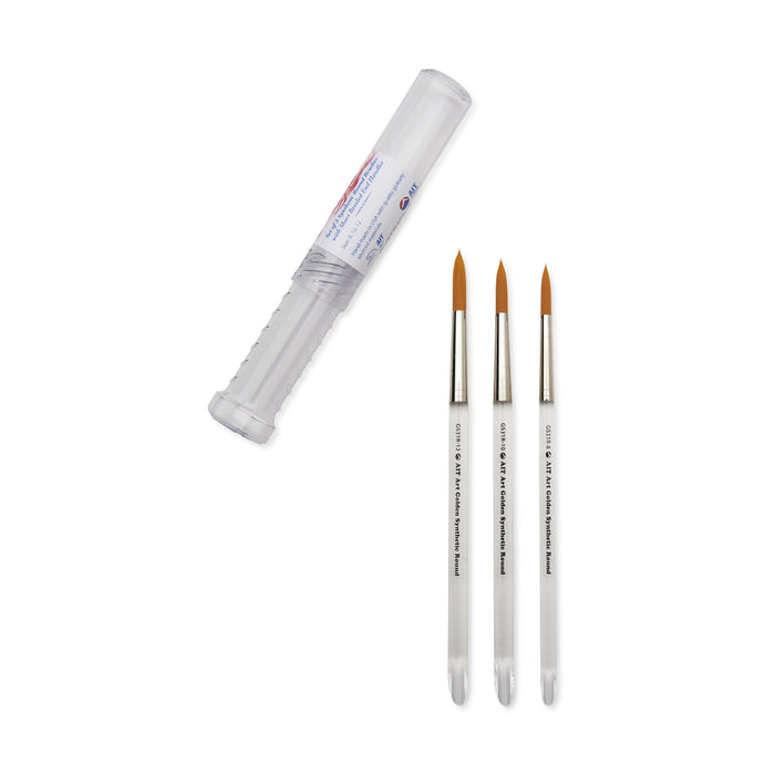 Pack of 3 Short-Handle Round Brushes, Clear Acrylic Handles with Beveled End, Handmade in USA, Pick the Size You Want for Your Project