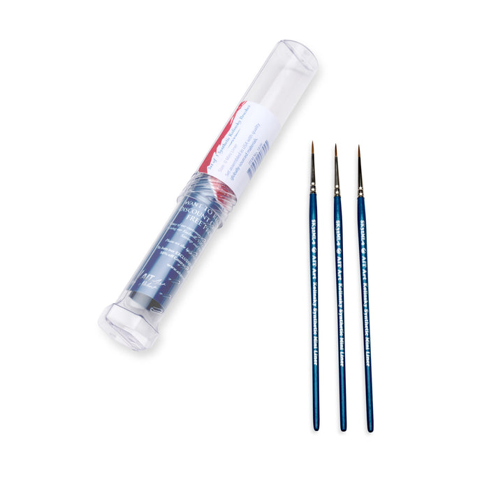 AIT Art Select Pack of 3 Single Size Detail Mini Liners, Synthetic Kolinsky Sable, Short-Handle Brushes, Set Assembled in USA, Pick the Exact Size You Want for Your Project