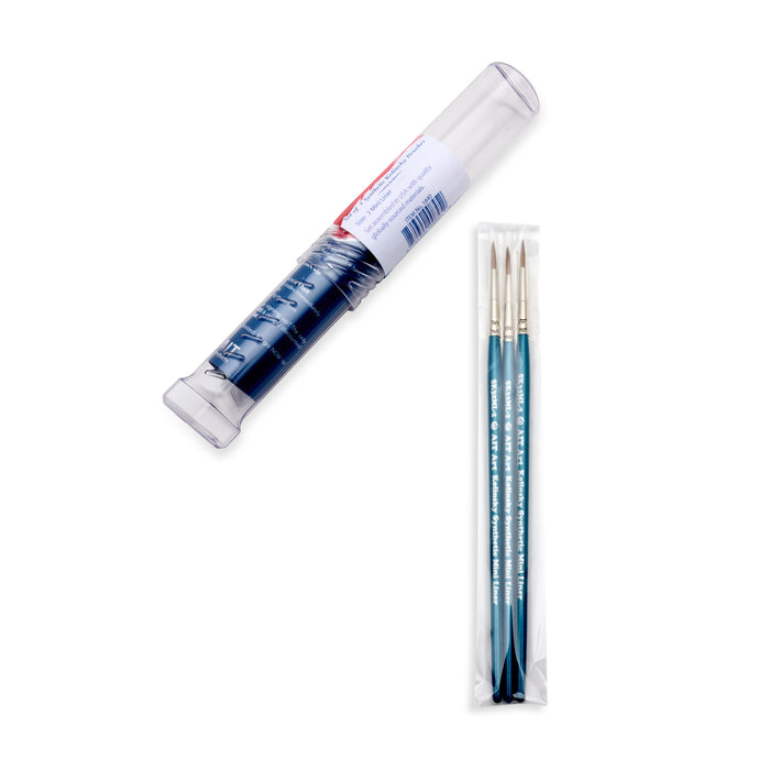 AIT Art Select Pack of 3 Single Size Detail Mini Liners, Synthetic Kolinsky Sable, Short-Handle Brushes, Set Assembled in USA, Pick the Exact Size You Want for Your Project