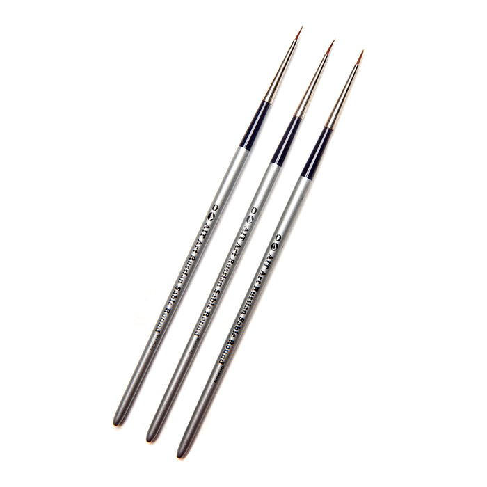 AIT Art Select Pack of 3 Single Size Detail Rounds, Pure Russian Red Sable, Short-Handle Brushes, Handmade in Germany, Pick the Exact Size You Want for Your Project