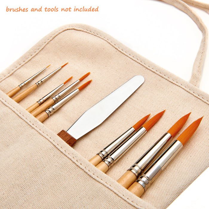 Paint Brush Holder, Natural Cotton Canvas, Roll Up Design, Protects Small Brushes and Tools, Saves Space During Storage or Travel