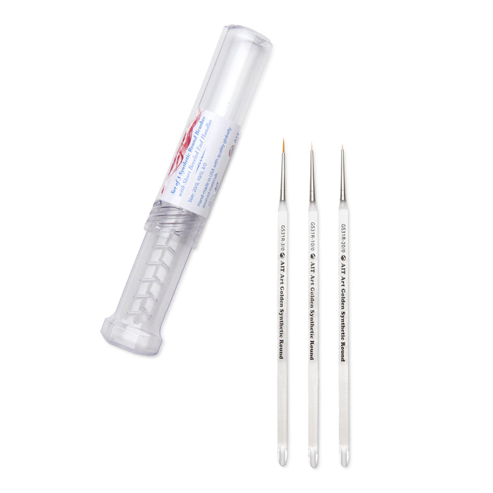 Pack of 3 Short-Handle Round Brushes, Clear Acrylic Handles with Beveled End, Handmade in USA, Pick the Size You Want for Your Project