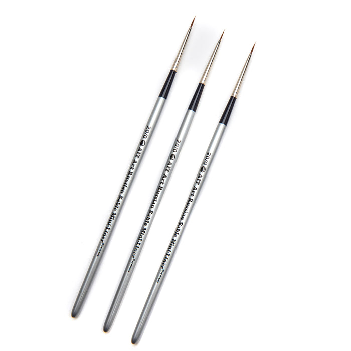 AIT Art Select Pack of 3 Single Size Mini-Liners, Pure Russian Red Sable, Short-Handle Brushes, Handmade in Germany, Pick the Exact Size You Want for Your Project