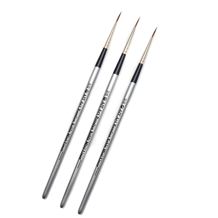 AIT Art Select Pack of 3 Single Size Mini-Liners, Pure Russian Red Sable, Short-Handle Brushes, Handmade in Germany, Pick the Exact Size You Want for Your Project