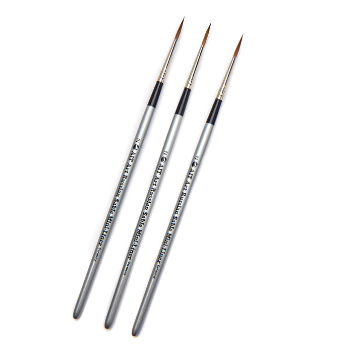 AIT Art Select Pack of 3 Single Size Mini-Liners, Pure Russian Red Sable, Short-Handle Brushes, Handmade in Germany, Pick the Exact Size You Want for Your Project