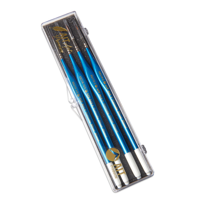 AIT Art Premium Detail Brush Set, 4 Kolinsky Blend Paint Brushes for Miniature Details, Handmade in USA for Trusted Performance, Triangular Handle Design for The Best Grip and Ultimate Precision