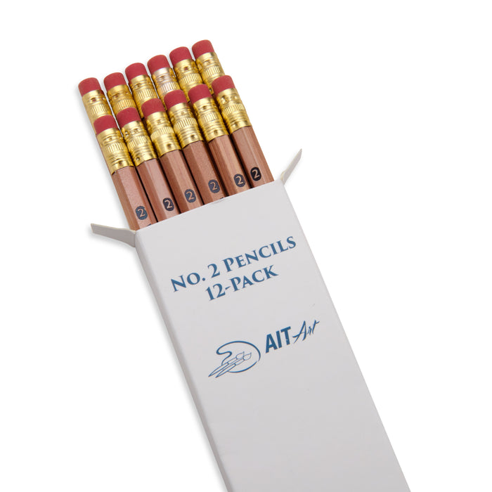 AIT Art Wood Pencils, Pack of 12, Unsharpened, No. 2 HB Lead, Latex Free Erasers, Made in USA to Handle Any Writing Task with Ease
