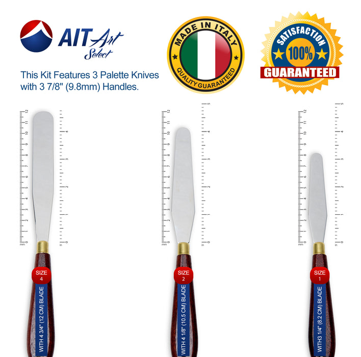 AIT Art Select Palette Knives - Set of 3 Knives with Italian Carbon Steel Blades - Durable and Versatile