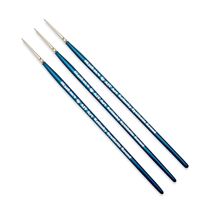 AIT Art Select Pack of 3 Single Size Detail Rounds, Synthetic Kolinsky Sable, Short-Handle Brushes, Set Assembled in USA, Pick the Exact Size You Want for Your Project