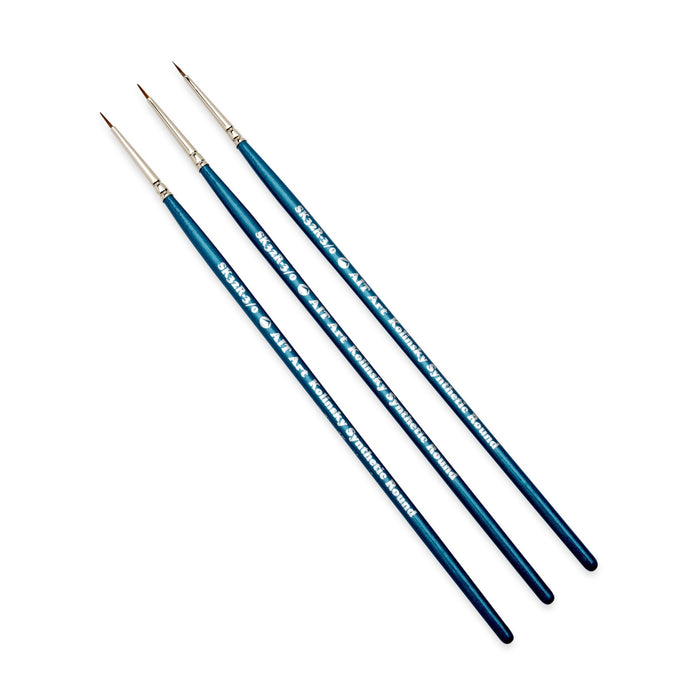 AIT Art Select Pack of 3 Single Size Detail Rounds, Synthetic Kolinsky Sable, Short-Handle Brushes, Set Assembled in USA, Pick the Exact Size You Want for Your Project
