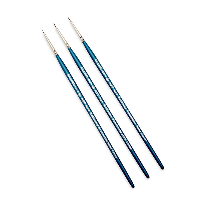 AIT Art Select Pack of 3 Single Size Detail Mini Liners, Synthetic Kolinsky Sable, Short-Handle Brushes, Set Assembled in USA, Pick the Exact Size You Want for Your Project