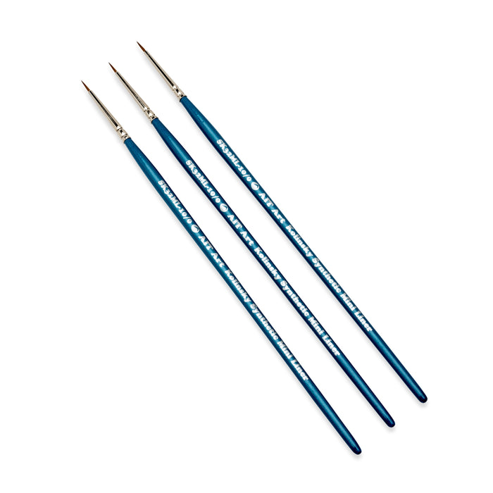 AIT Art Select Pack of 3 Single Size Detail Mini Liners, Synthetic Kolinsky Sable, Short-Handle Brushes, Set Assembled in USA, Pick the Exact Size You Want for Your Project