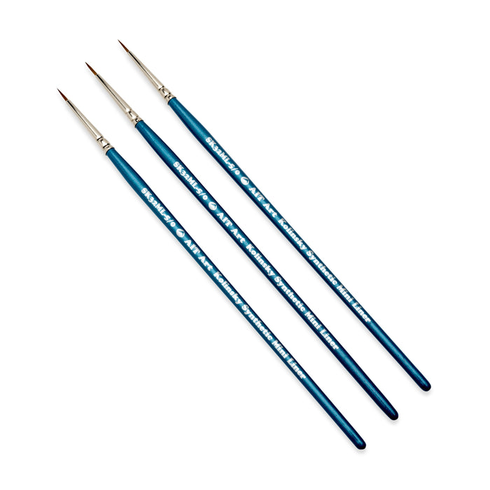 AIT Art Select Pack of 3 Single Size Detail Mini Liners, Synthetic Kolinsky Sable, Short-Handle Brushes, Set Assembled in USA, Pick the Exact Size You Want for Your Project
