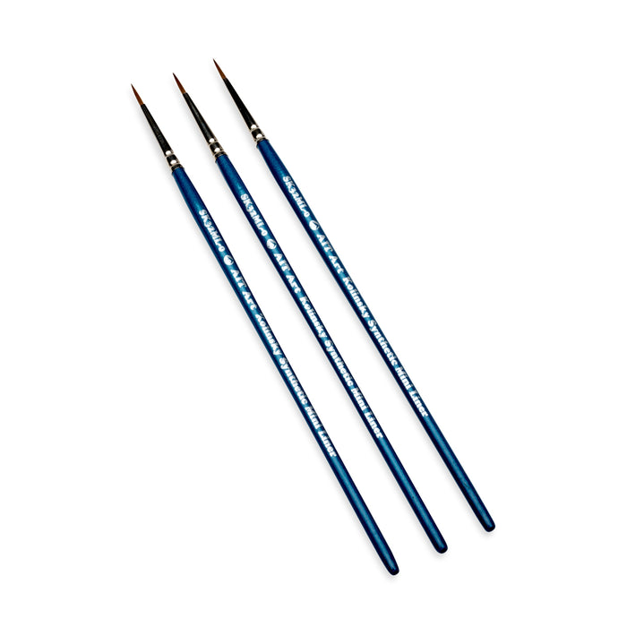 AIT Art Select Pack of 3 Single Size Detail Mini Liners, Synthetic Kolinsky Sable, Short-Handle Brushes, Set Assembled in USA, Pick the Exact Size You Want for Your Project