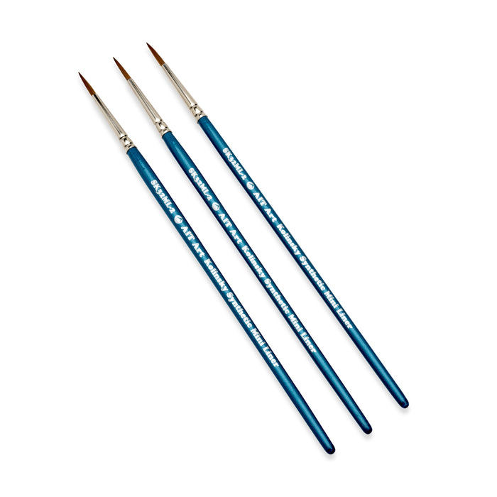 AIT Art Select Pack of 3 Single Size Detail Mini Liners, Synthetic Kolinsky Sable, Short-Handle Brushes, Set Assembled in USA, Pick the Exact Size You Want for Your Project