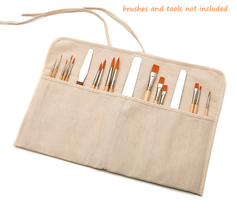 Paint Brush Holder, Natural Cotton Canvas, Roll Up Design, Protects Small Brushes and Tools, Saves Space During Storage or Travel
